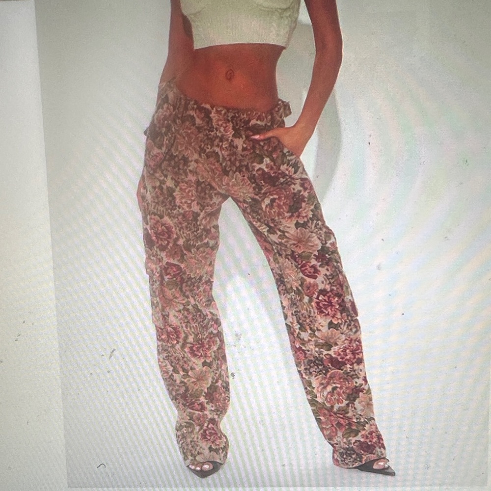 Fashion Nova Floral Wide Leg Pants - Pink and Brown